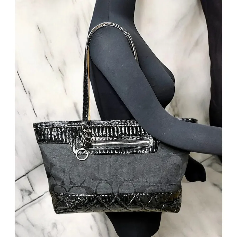 Coach 18676 Black Signature Poppy Quilted Tote